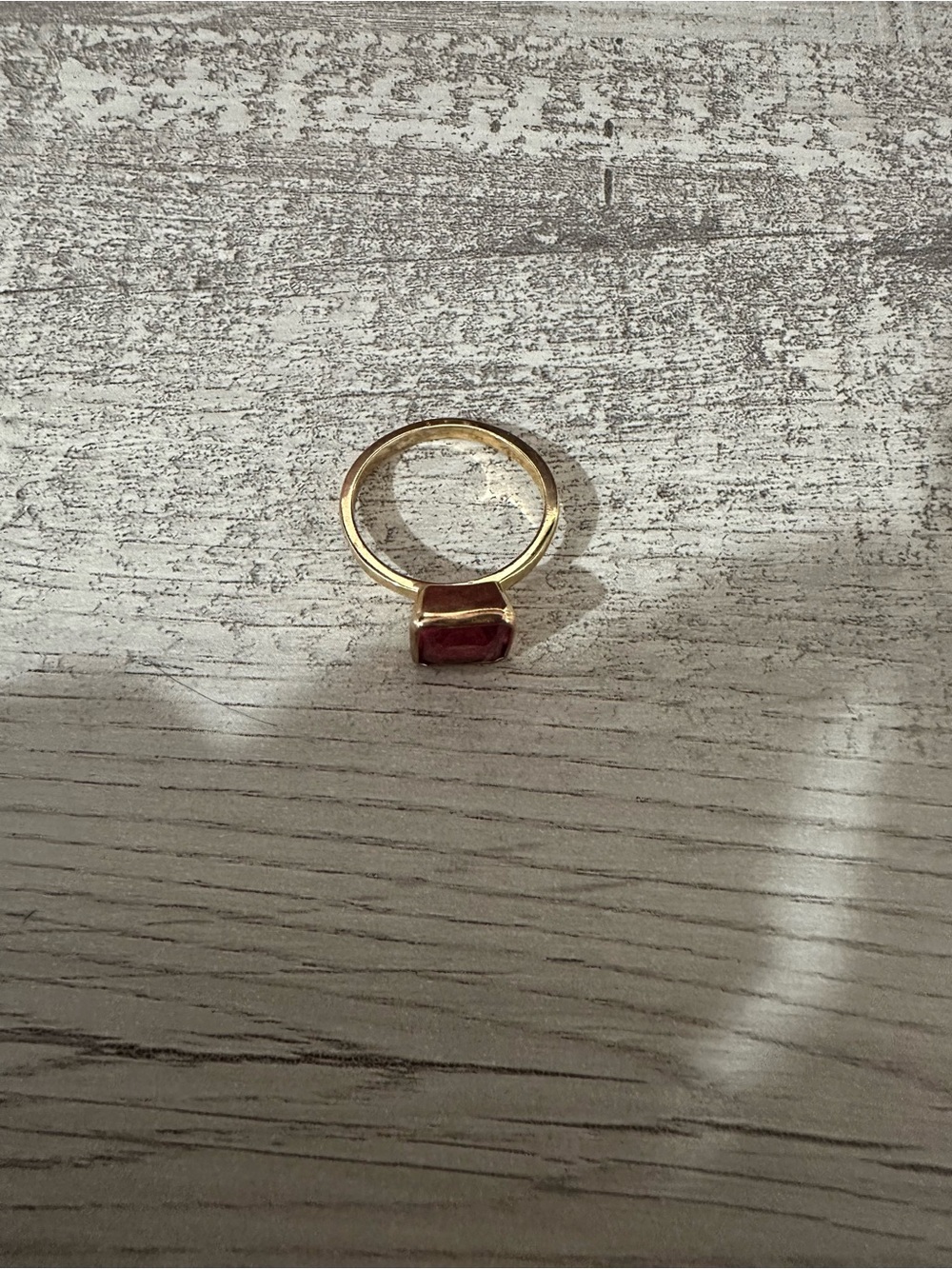Gold Ring with Rectangular Red Stone